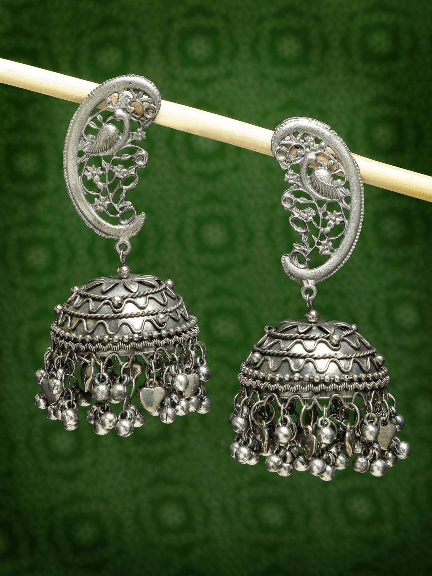 NVR Silver-Plated Oxidized Dome Shaped Jhumki Earrings for Women