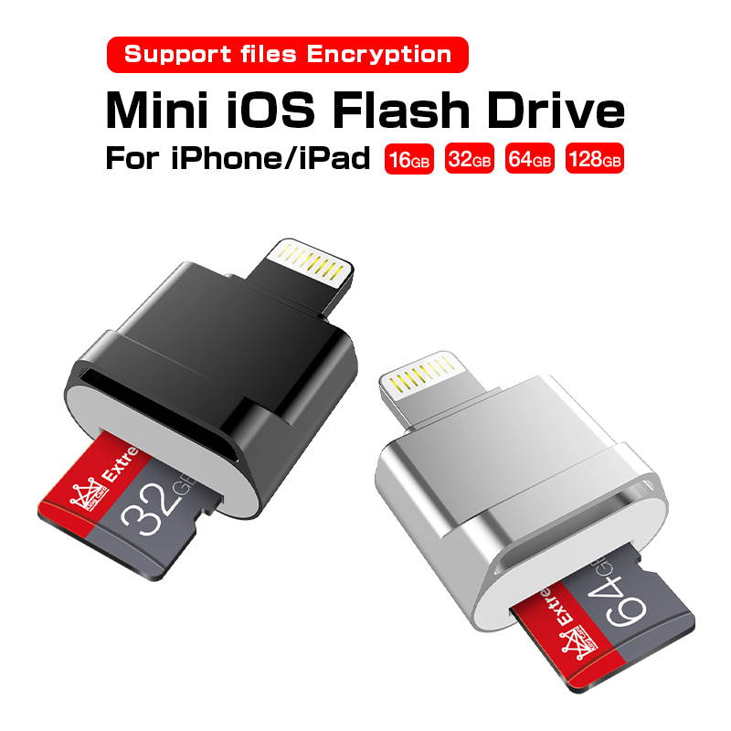 Mini Card reader OTG Usb Flash Drive 16GB/32GB/64GB/128GB For Iphone Ipad Tablet phone lightning Pen Drive Usb Stick
