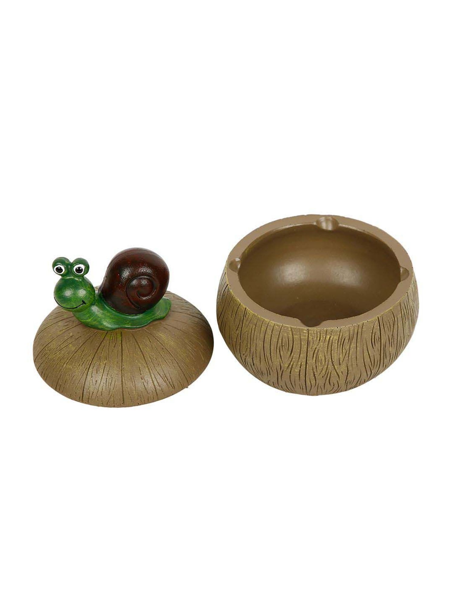 Tayhaa Brown & Green Polyresin Snail Jar Showpiece