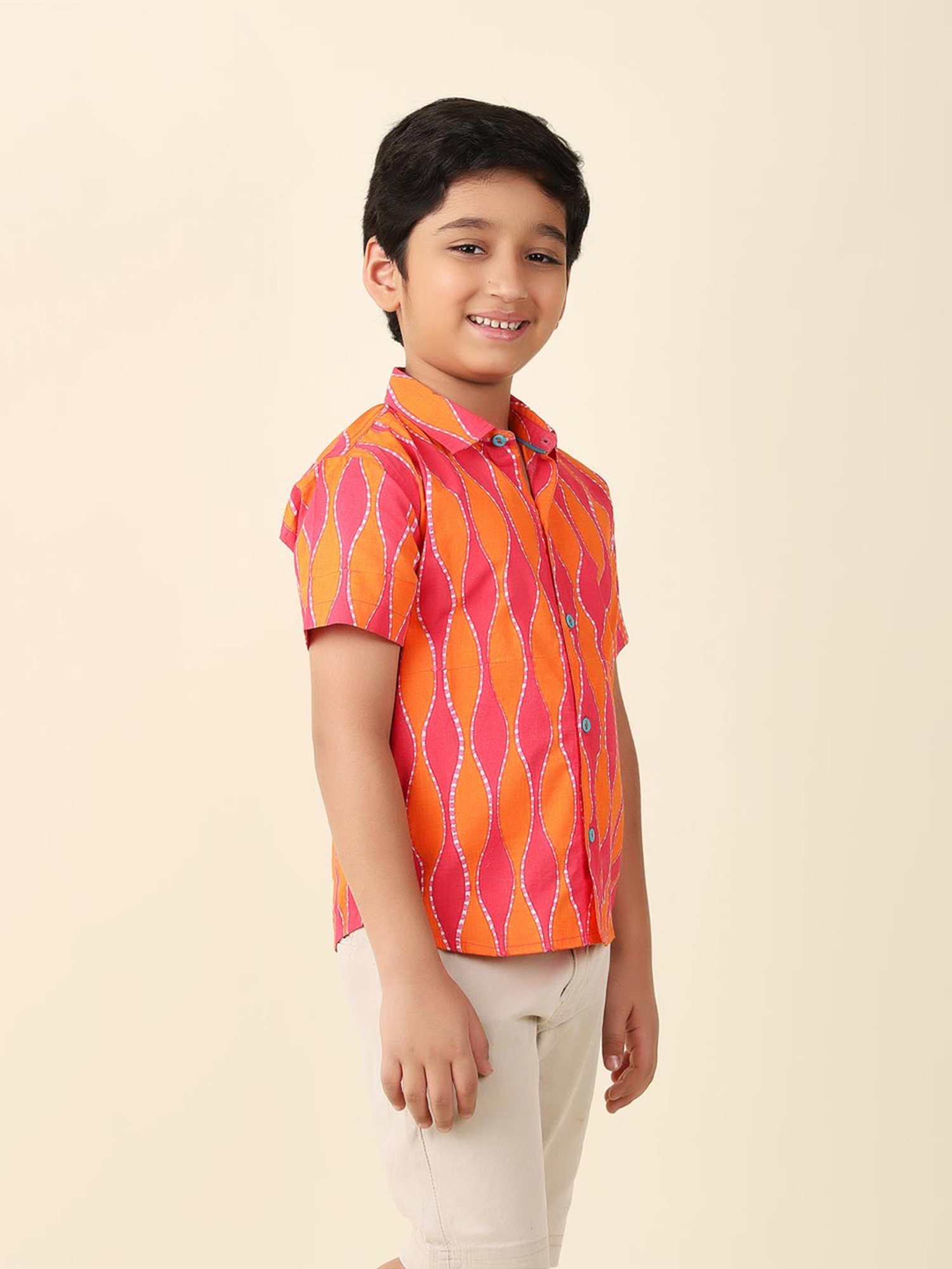 Fabindia Kids Pink & Orange Printed Shirt