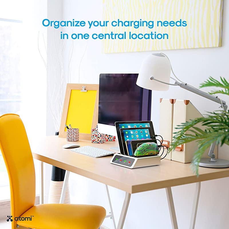 Charge Station Signal USB Desktop Charging Station Visual LED Indicators Device Dividers 4 USB Ports Silver