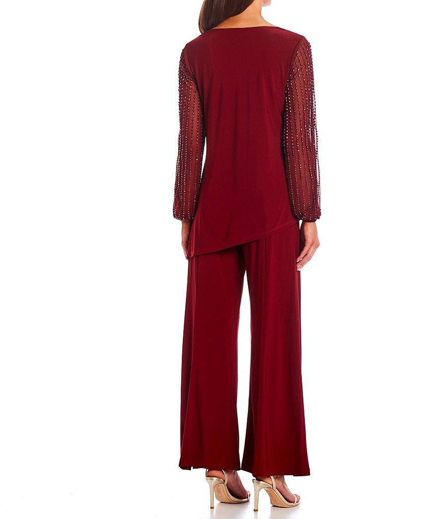 Marina Beaded Long Sleeve Round Neck 2-Piece Pant Set