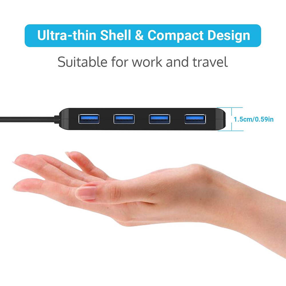 Powered USB Hub Splitter 3.0-4 Port Black Non Slip USB Data Hub with One Smart Charging Port,Individual On/Off Blue LED Indicator Power Switches Compatible for Mouse/Keyboard/PC/USB Flash/Mobile HDD