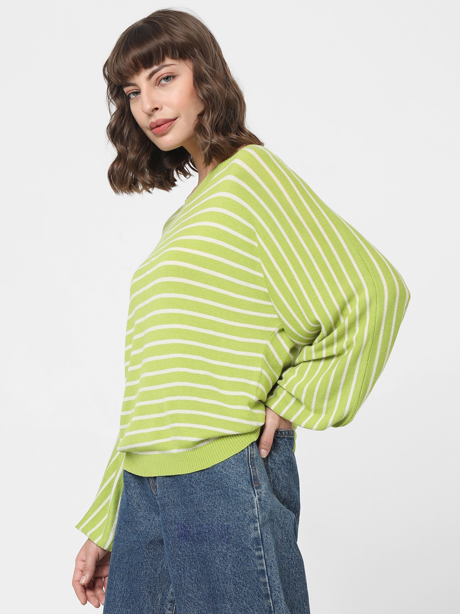 Vero Moda Green & White Striped Pullover