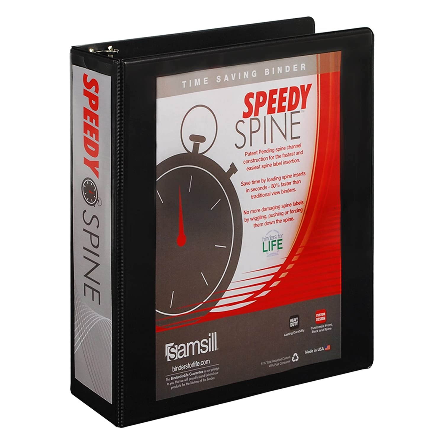 Samsill 2-Inch Speedy Spine Angle-D Ring View Binder, Black (19160C)