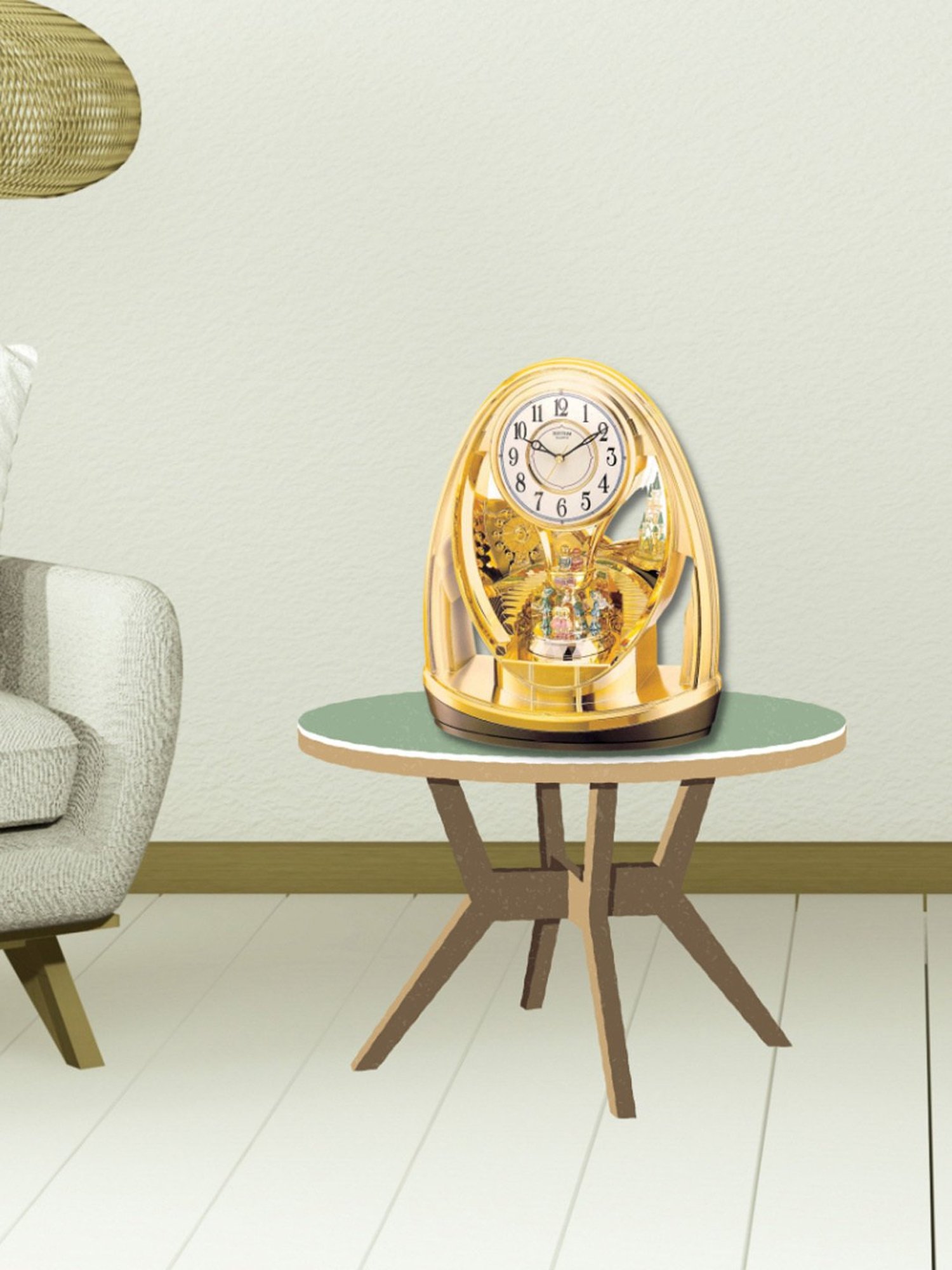 RHYTHM Gold Plastic Beautiful Plastic Contemporary Motion Table Clock