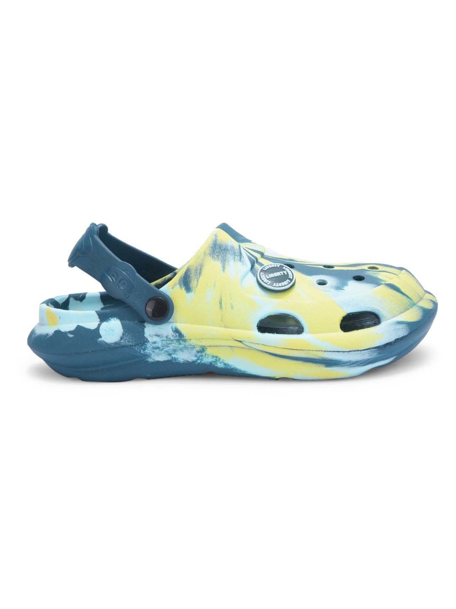 Lucy&Luke By Liberty Kids ALEX-02E Teal Blue & Yellow Back Strap Clogs