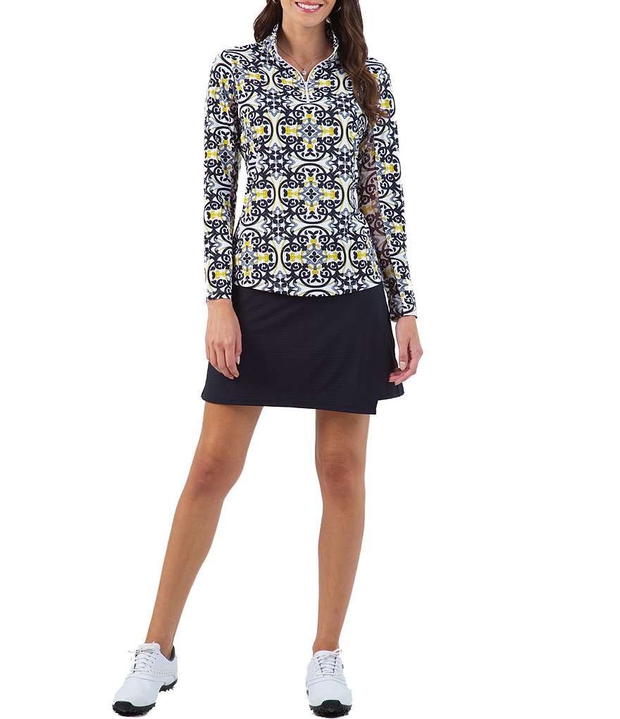 IBKUL Alice Print Long Sleeve Mock Neck Active Top