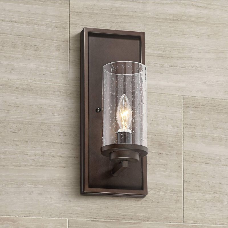 Barnes and Ivy Industrial Wall Light Sconce Bronze Hardwired 14" High Fixture Clear Seedy Cylinder Glass Bedroom Bathroom Hallway