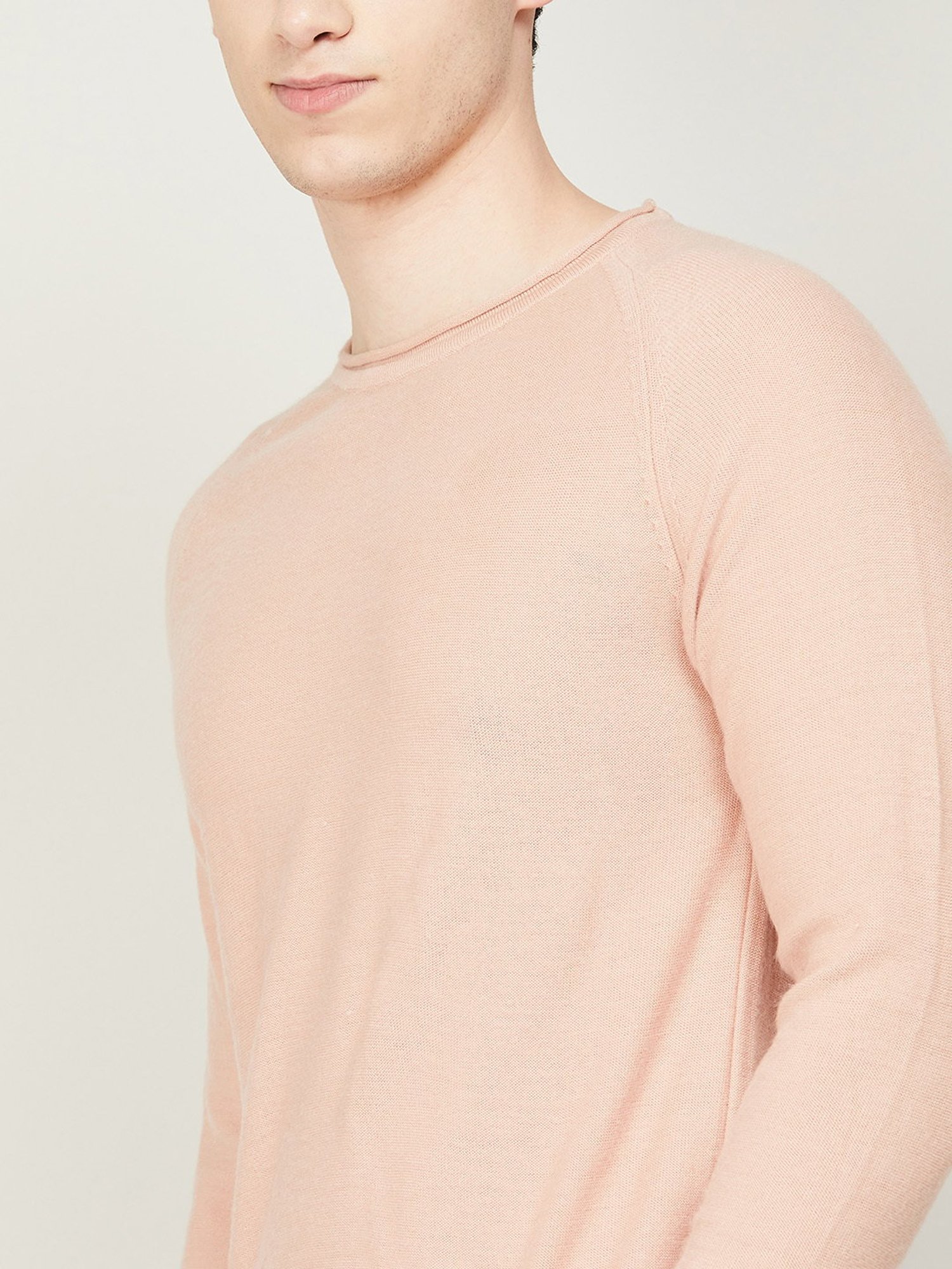 Forca by Lifestyle Peach Regular Fit Round Neck Sweater