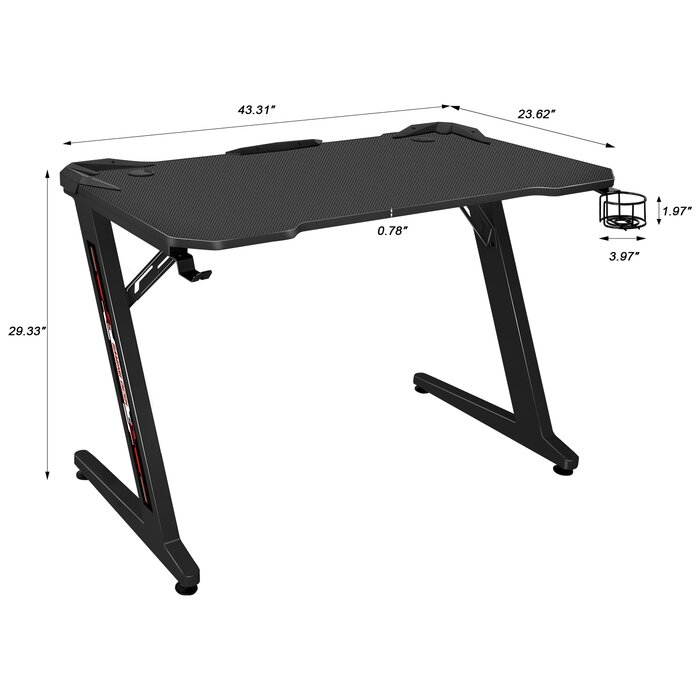 Homall Computer Gaming Desk Large Carbon Fiber Surface Computer Table Z-shaped Feet PC Desk with Cup Holder Headphone Hook Game Handle Rack (Black)