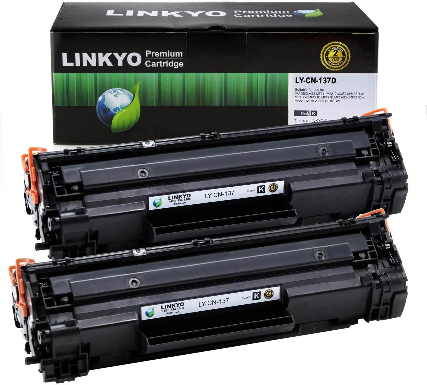 LINKYO Compatible Toner Cartridge Replacement for Canon 137 9435B001AA (Black, 2-Pack)