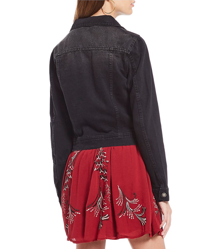 Free People Rumors Point Collar Long Sleeve Cuffed Denim Jacket