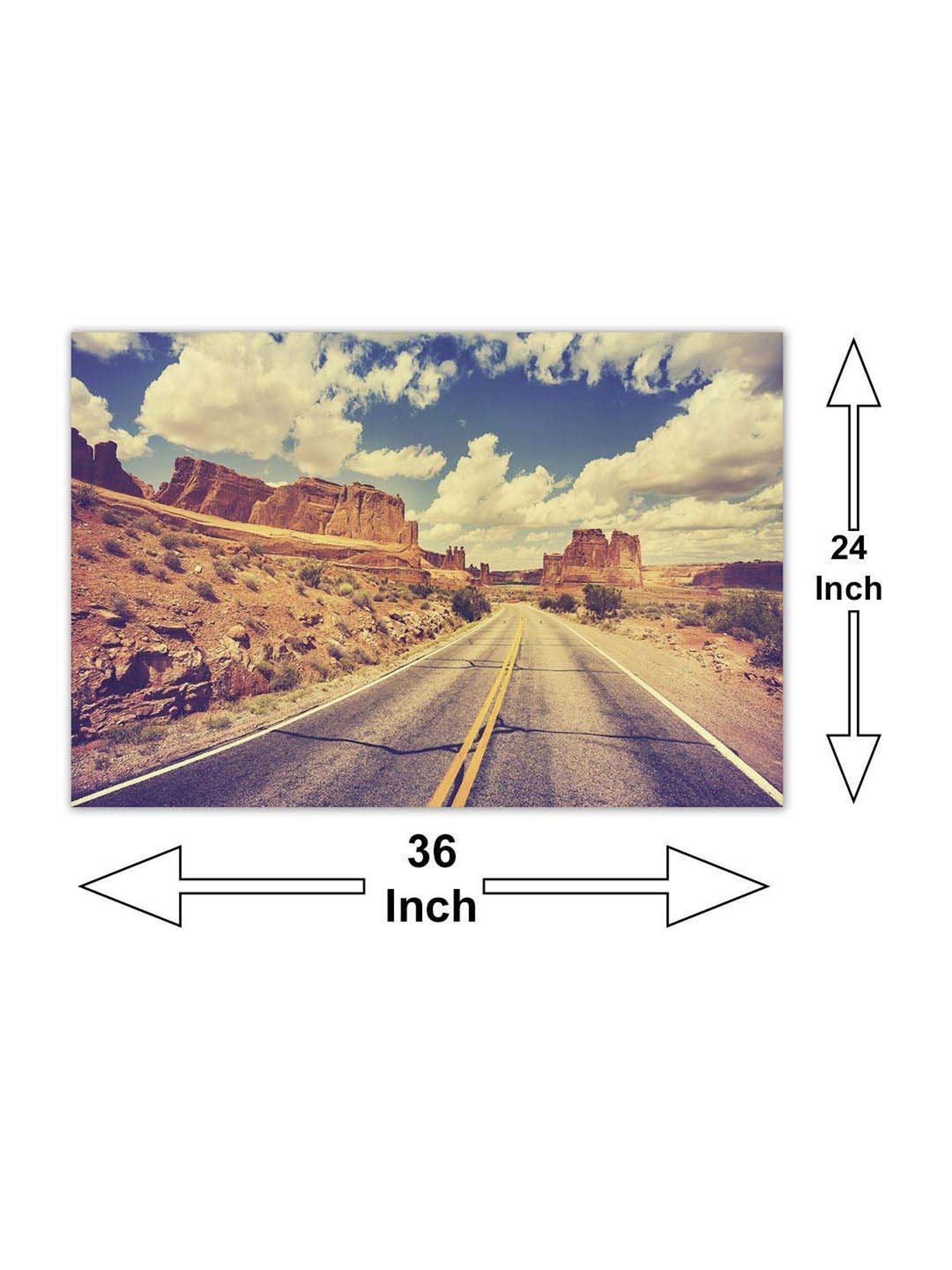 999store Brown & Blue Vintage Retro Desert Road Canvas Painting