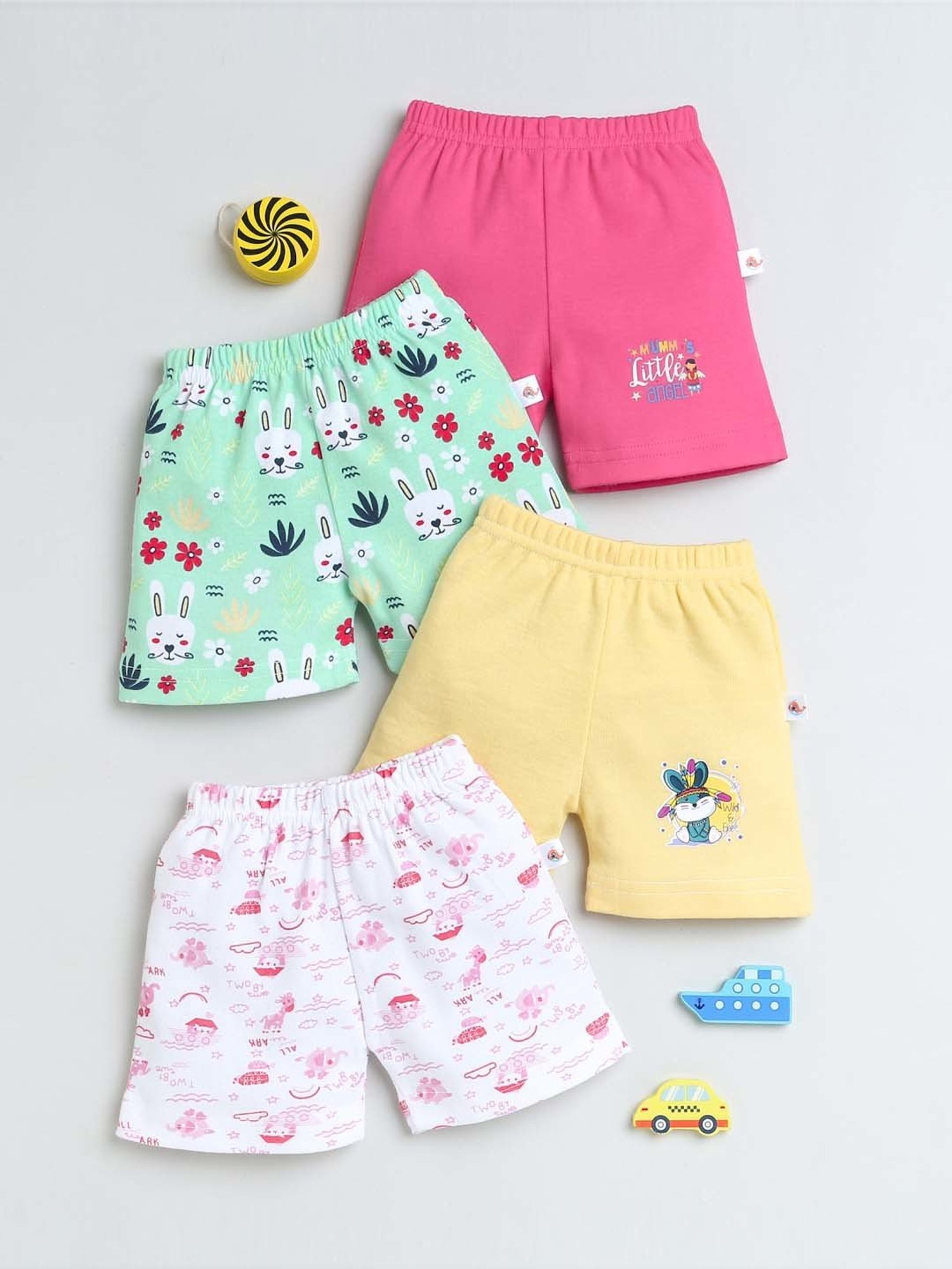 Bumzee Kids Multicolor Cotton Printed Shorts (Pack of 4)