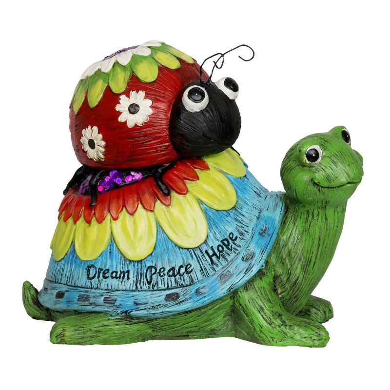 9.25" Resin Garden Turtle and Lady Bug Statue - Exhart