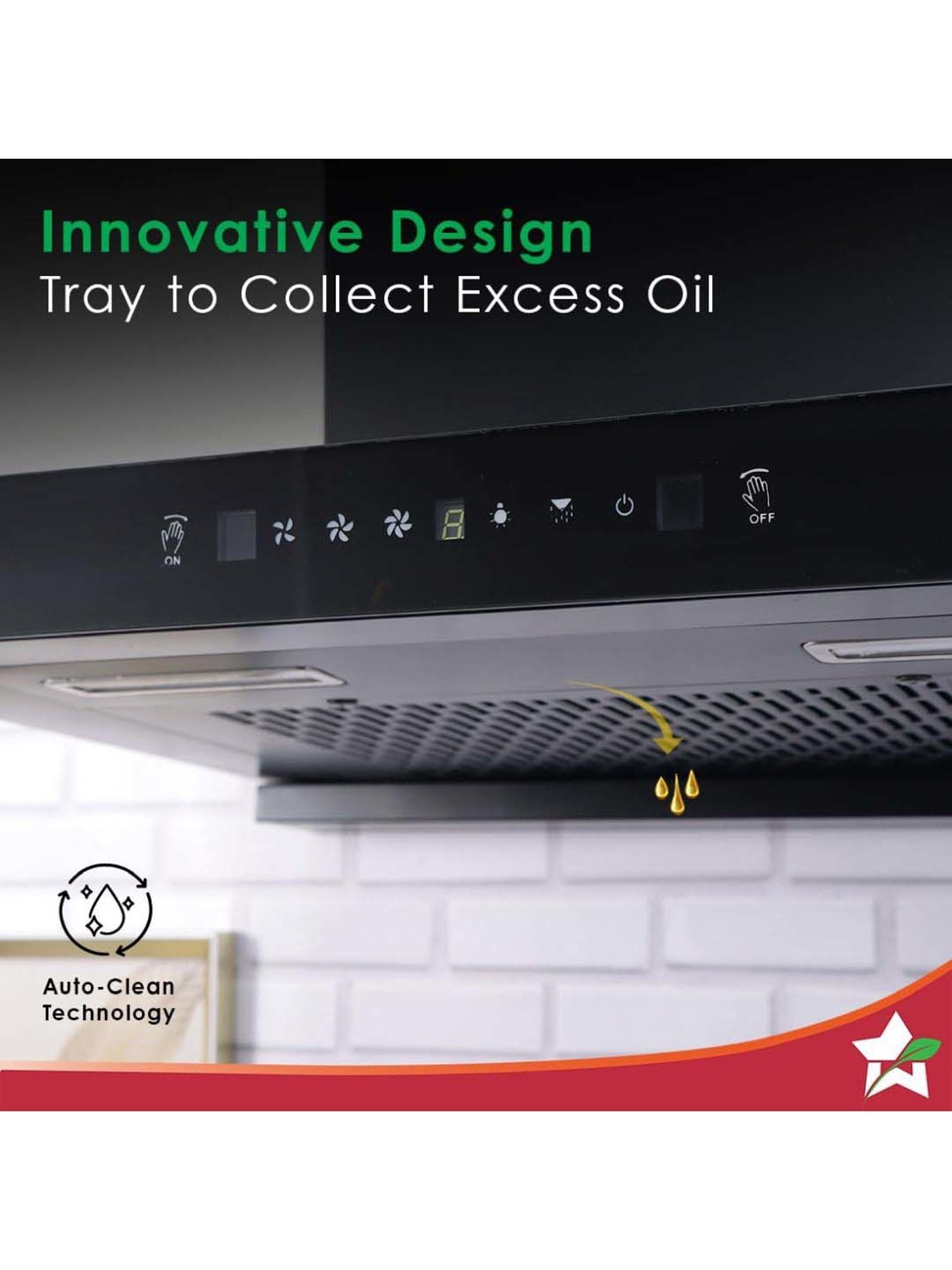 Glen CH6076AC75 1400CMH 75cm Wall Mounted Chimney (Black)