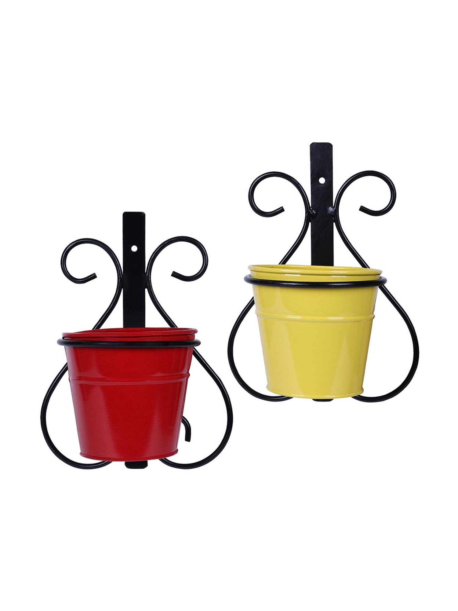 Homesake Multicolor Metal Plant Pot with Stand - Set of 2