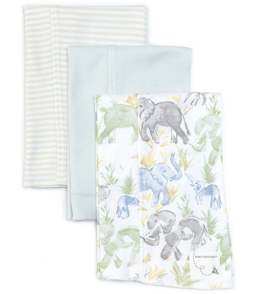 Burt's Bee's Baby Extra Absorbent Organic 3-Pack Ello Elephants Burp Cloth