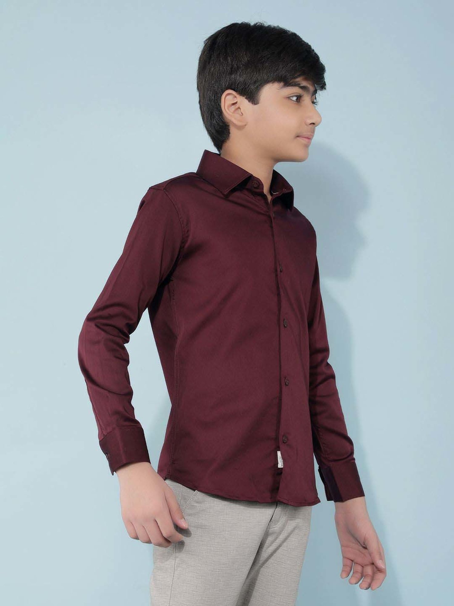 Crimsoune Club Boys Maroon Solid Full Sleeves Shirt