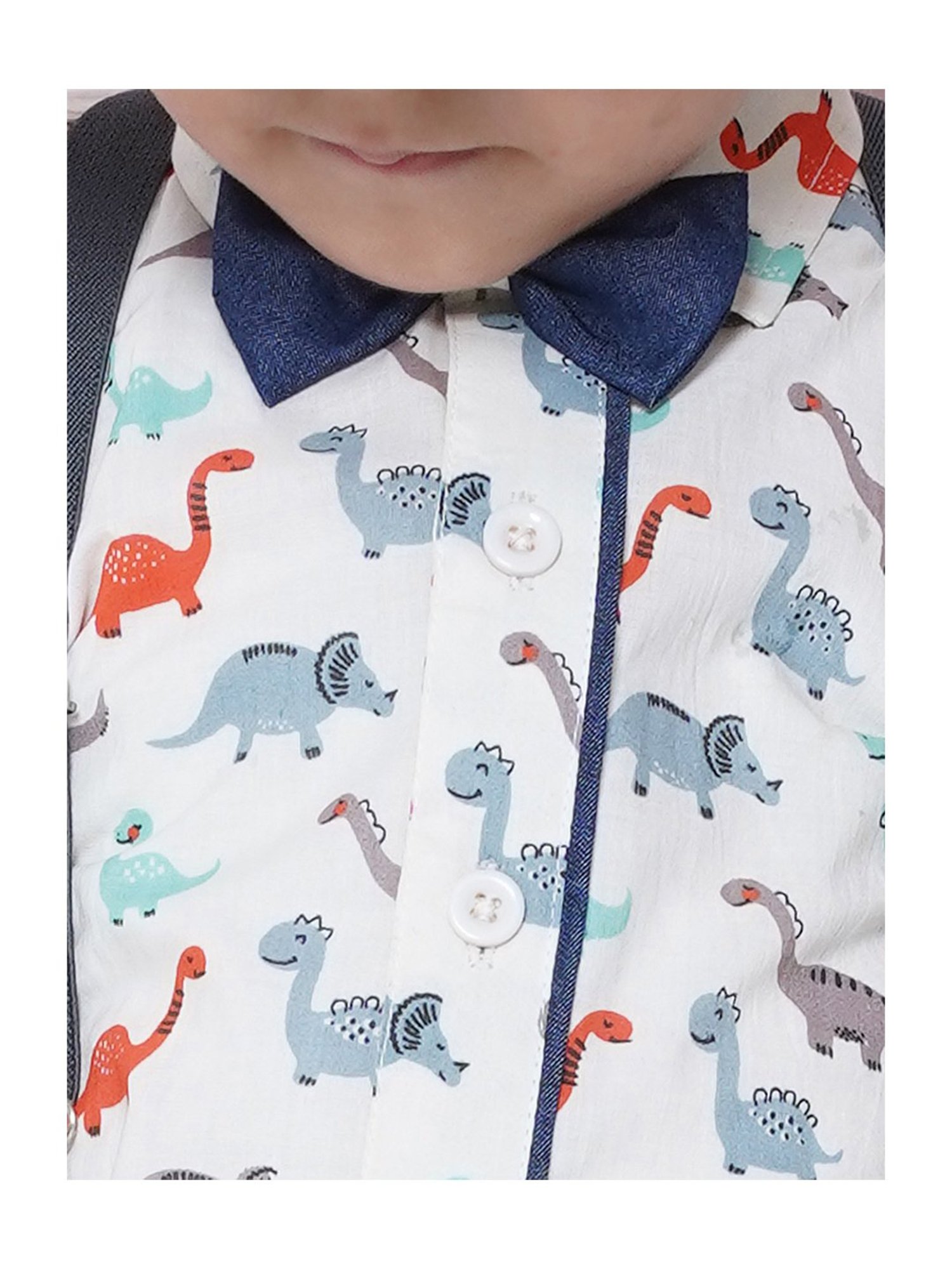 AJ Dezines Kids Orange & Navy Printed Shirt, Shorts, Suspender, Bow with Cap