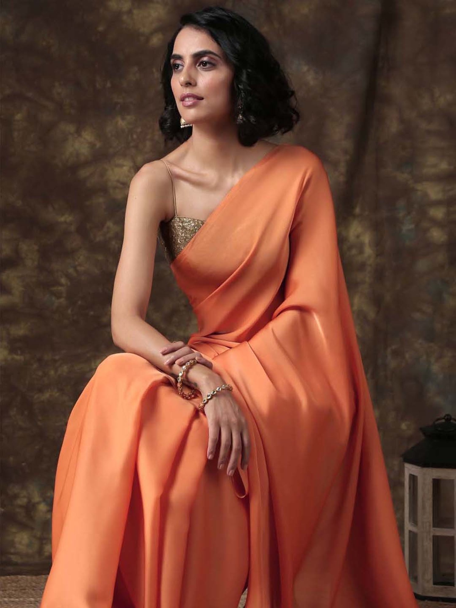 Swtantra Tangerine Satin Saree