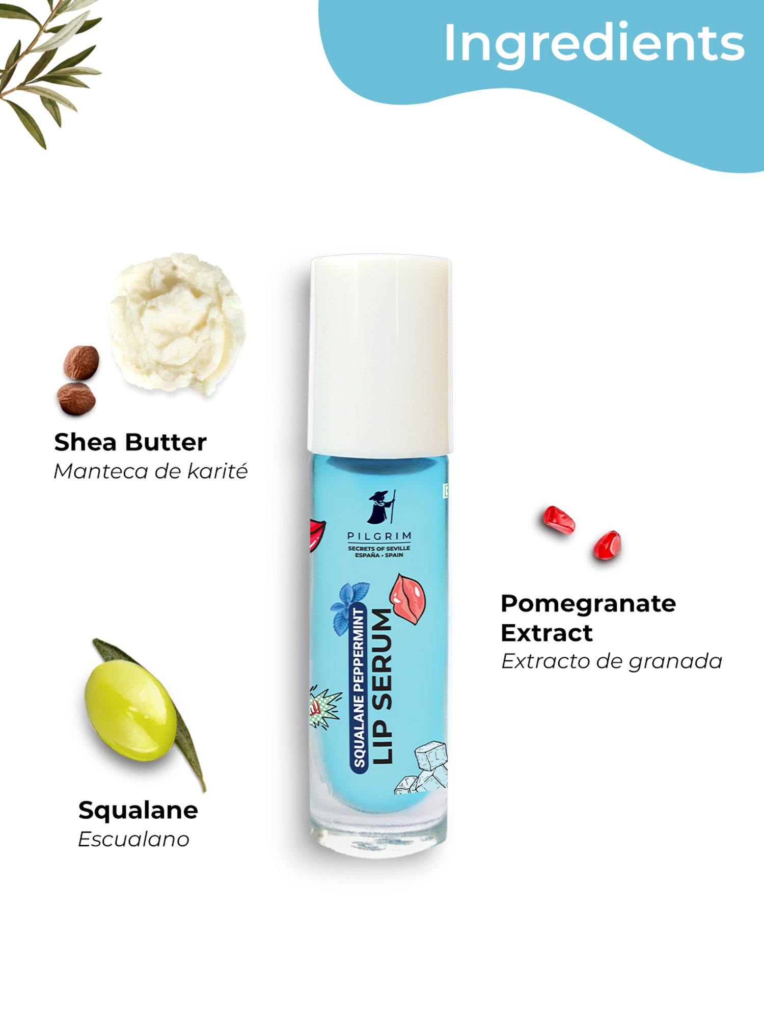 Pilgrim Squalane Peppermint Lip Serum with Roll-On for Visibly Plump Lips - 6 ml