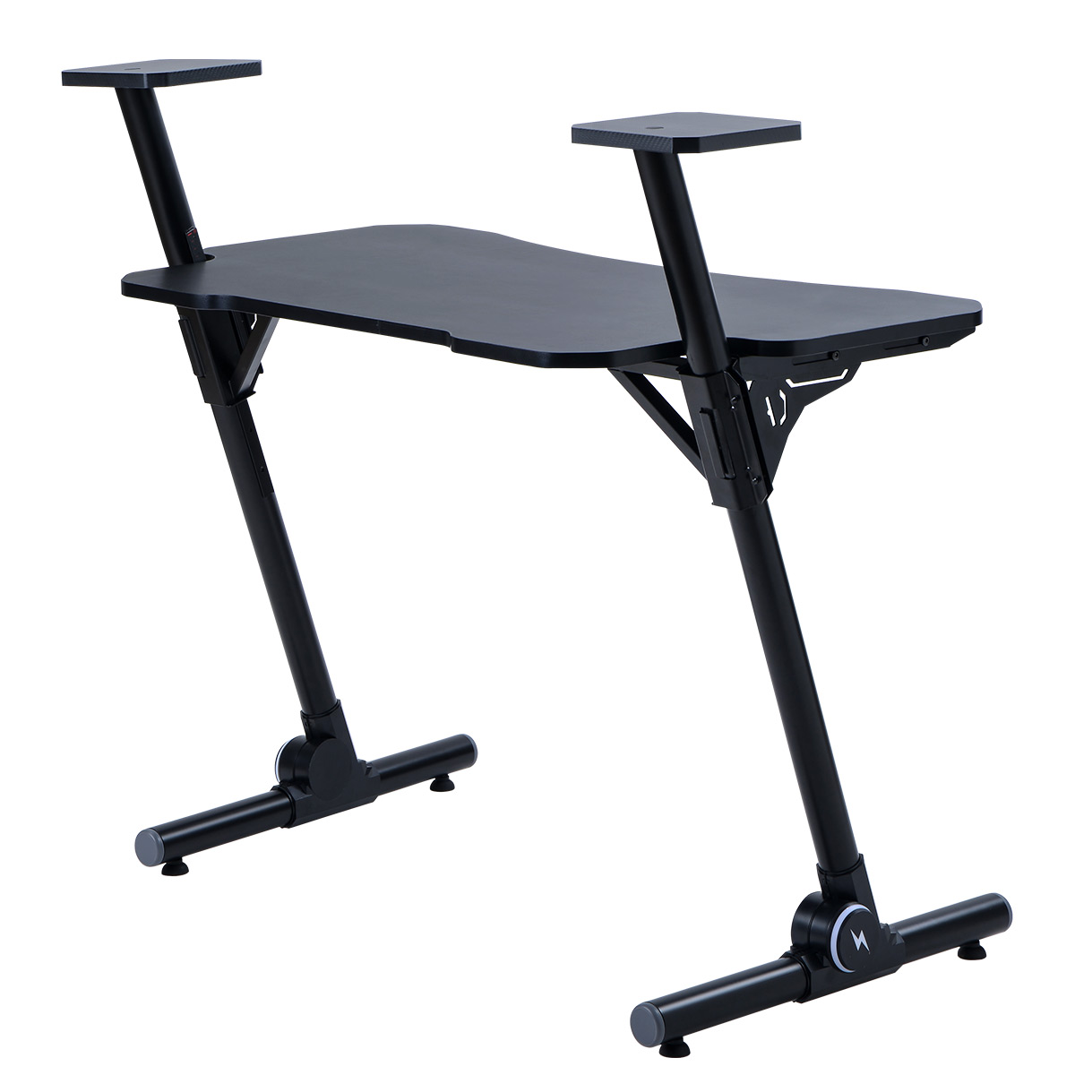 Home Office Gaming Desk/ Computer Desk /Z-Shaped PC Desk Workstation with Carbon Fiber Surface and Headphone Hook,Black