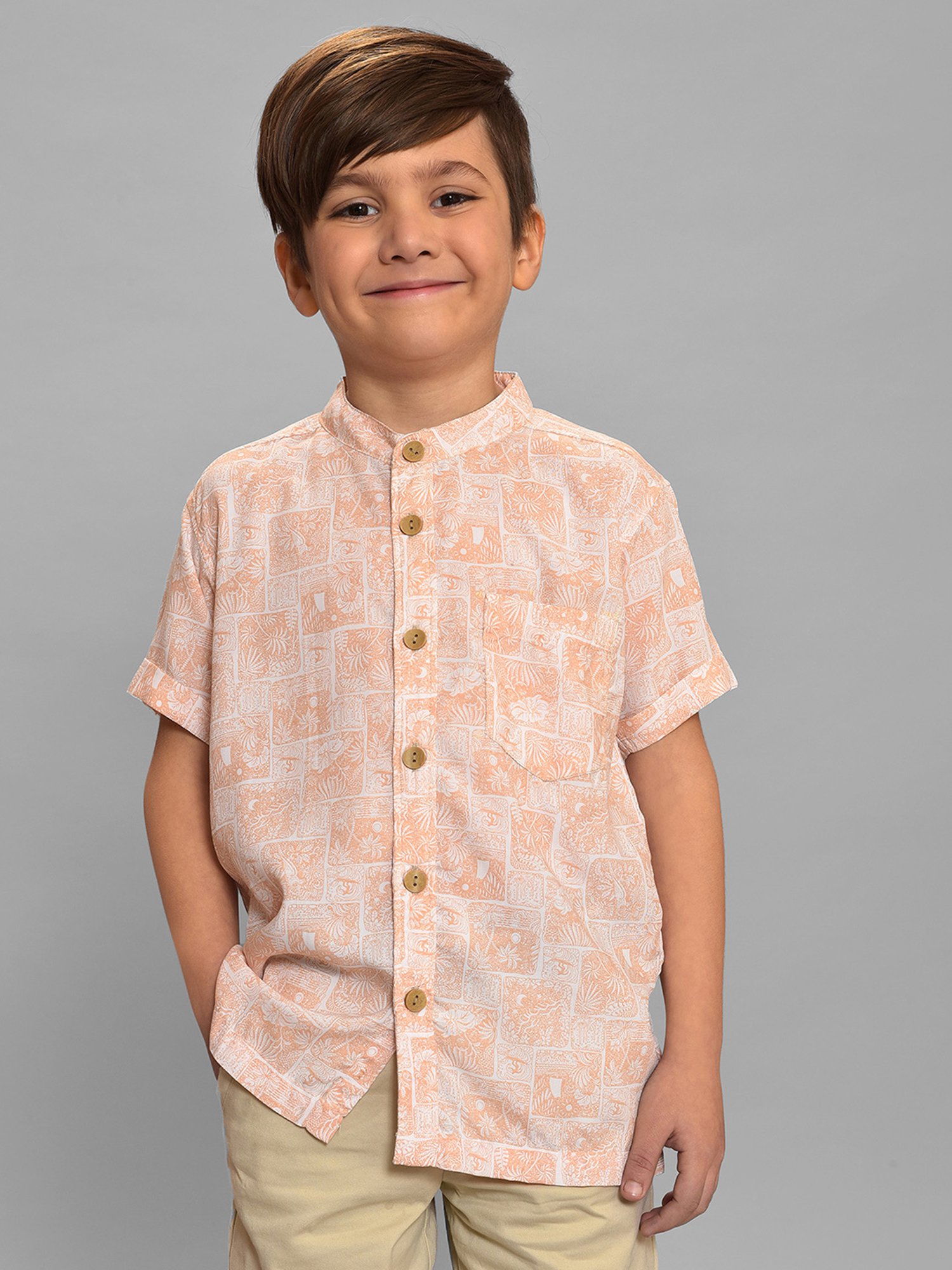 MiArcus Kids Peach Printed Shirt