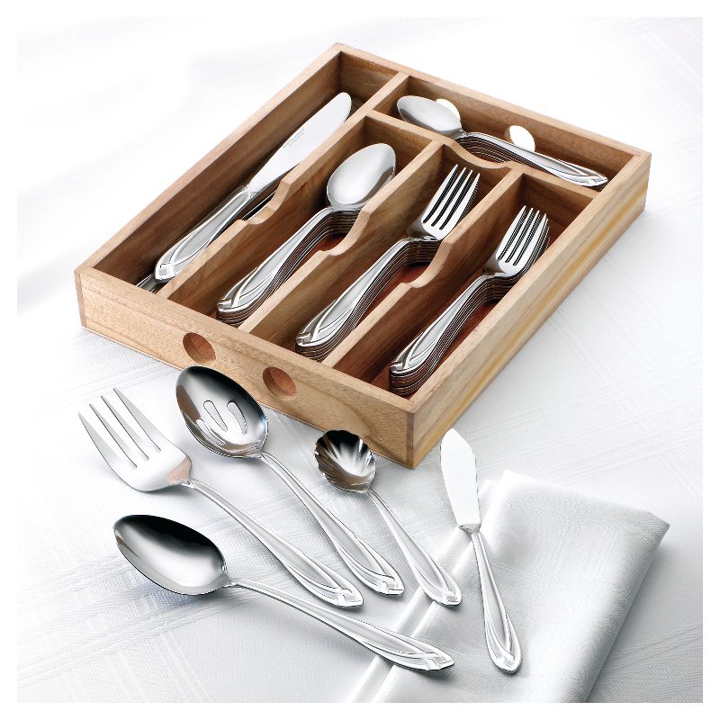 Hampton Signature Lace Frosted - 54 Piece Flatware Set, Service for 8 with 5 Piece Serving Set and In drawer Wood Storage Caddy