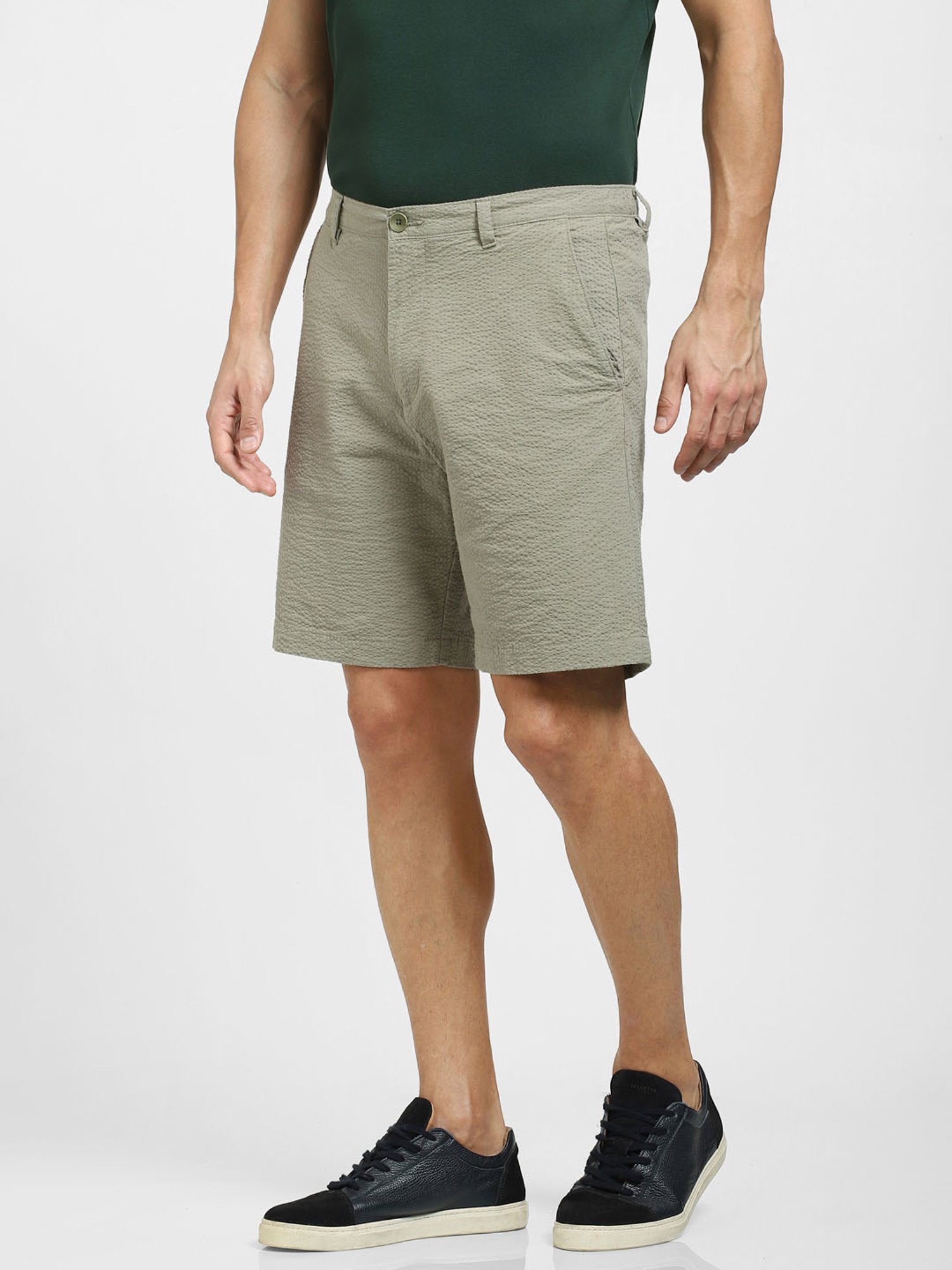 SELECTED HOMME Grey Regular Fit Textured Chino Shorts