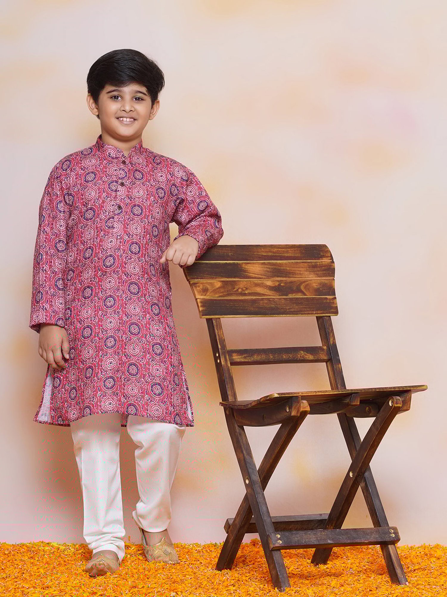 AJ Dezines Kids Pink & White Printed Full Sleeves Kurta with Pyjamas