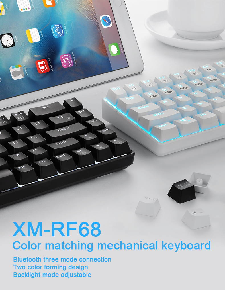 68-Key Wireless Bluetooth/USB Wired Gaming Mechanical Keyboard, Compact 65% Layout LED Backlit