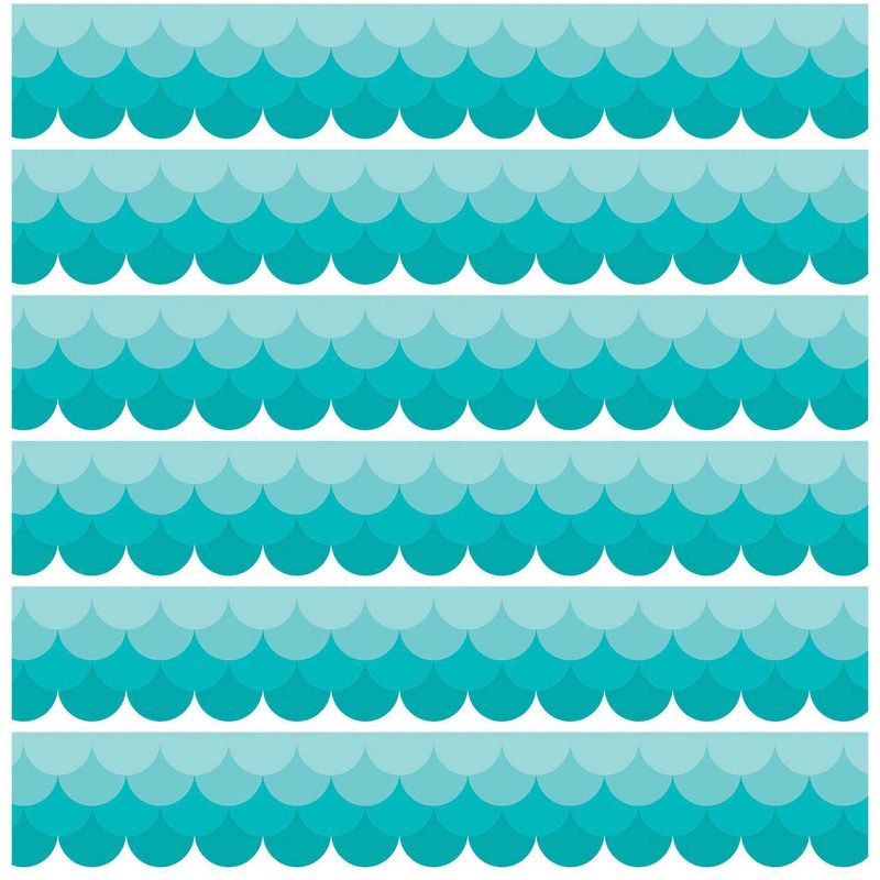 6pk 35' per Pack Painted Palette Scallops Border Ombre Turquoise - Creative Teaching Press
