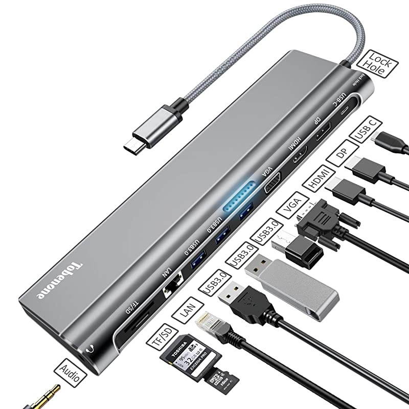 C Docking Station Dual Monitor C Laptop Docking Station with HDMI DisplayPort VGA 3 A RJ45 SDTF Audio Type C Adapter as A Laptop Stand and Mount