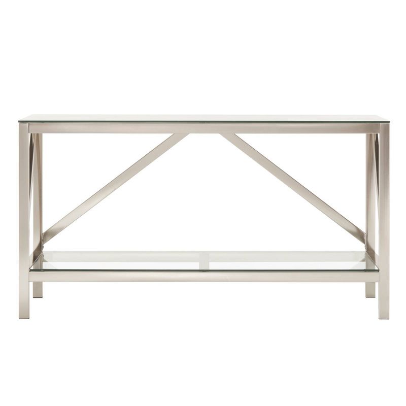 56" Severin Glass Top Brushed Nickel TV Stand Silver - Inspire Q