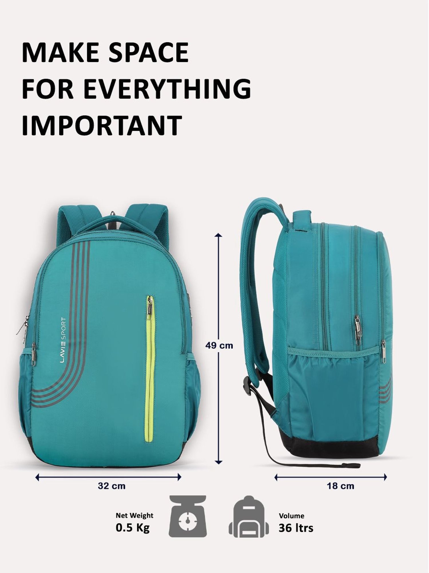 Lavie Sport Golf 36L Anti-theft Laptop Backpack For Men & Women | Laptop Bag For Boys & Girls (Teal)