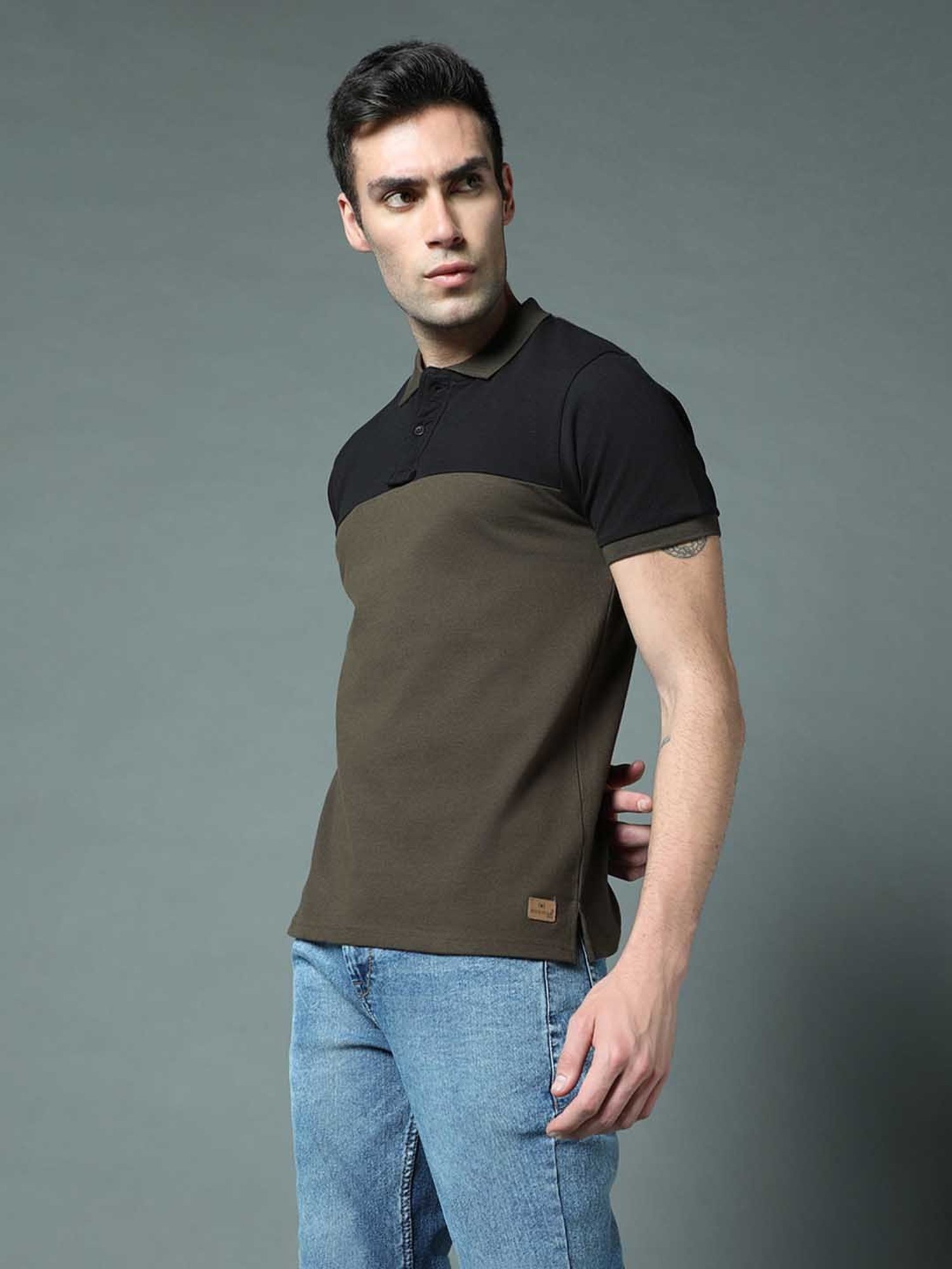 High Star Black & Olive Regular Fit Polo T-Shirt