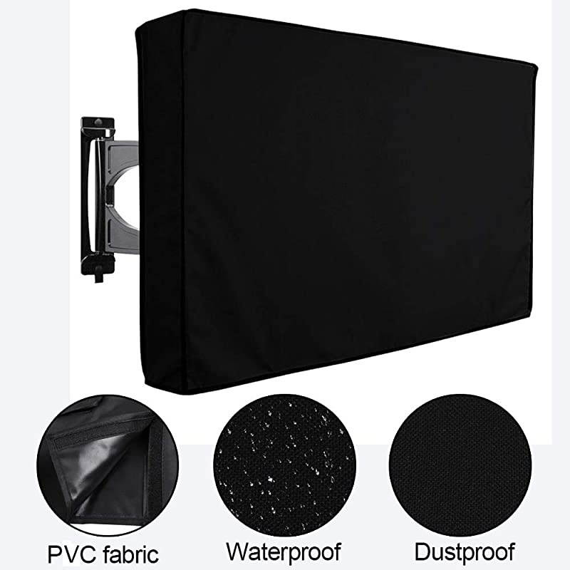 30 65 TV Cover Outdoor Weatherproof Television Protector Flat Screen TV Cover with Remote Storage Pocket fits for LED LCD Plasma TVs and Most Mounts and Stands Black 60 65