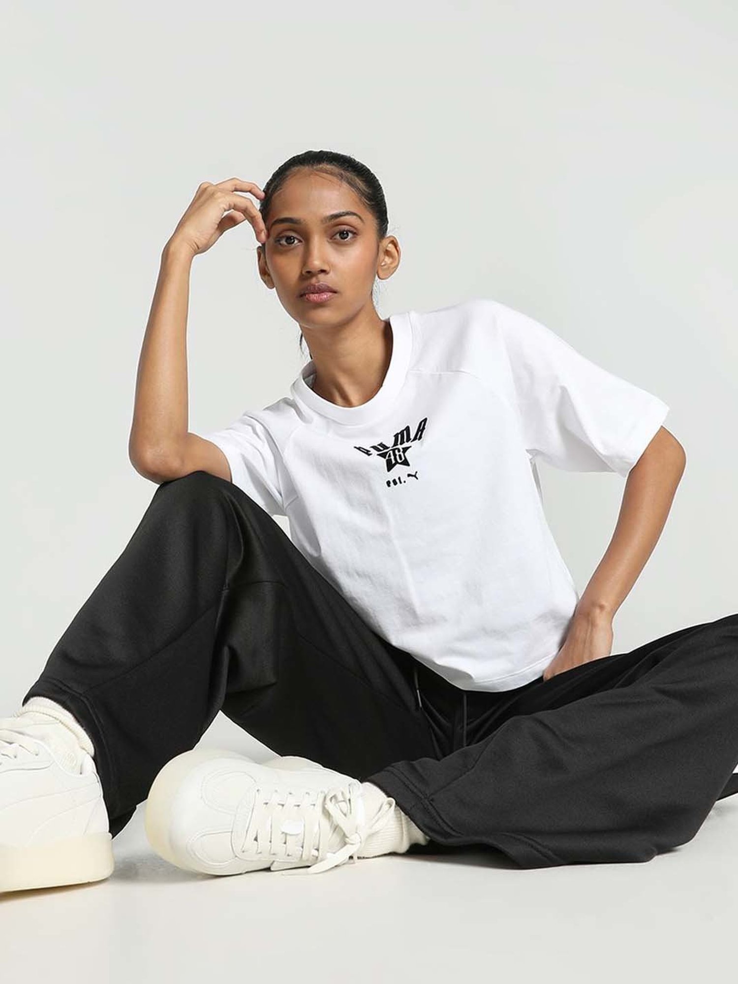 Puma White Cotton Printed T-Shirt