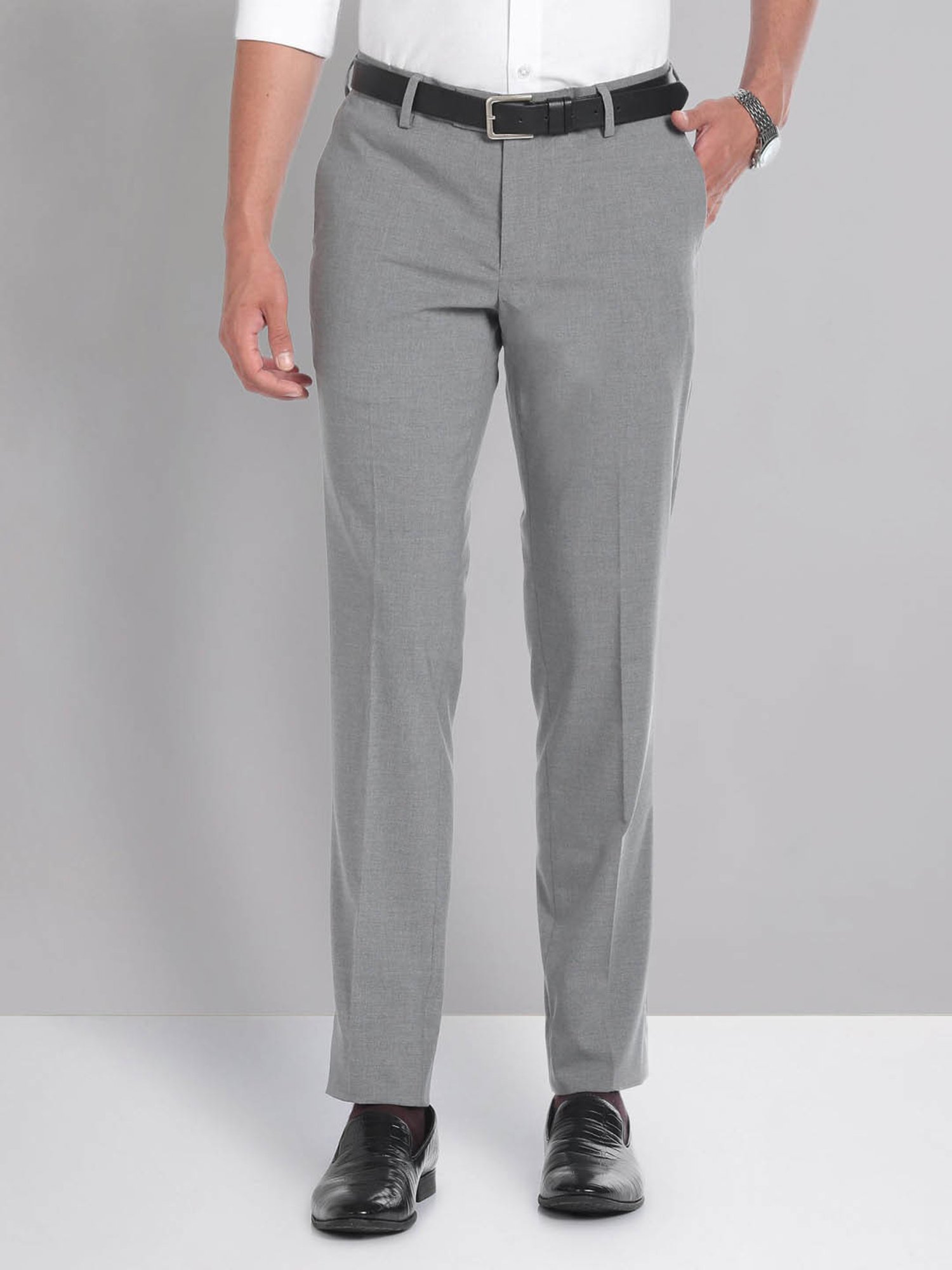 AD by Arvind Grey Slim Fit Trousers