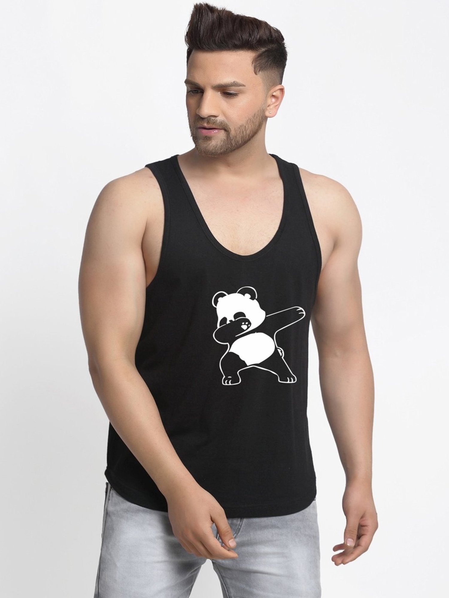 Friskers Multi Cotton Slim Fit Printed Gym Vest - Pack of 2