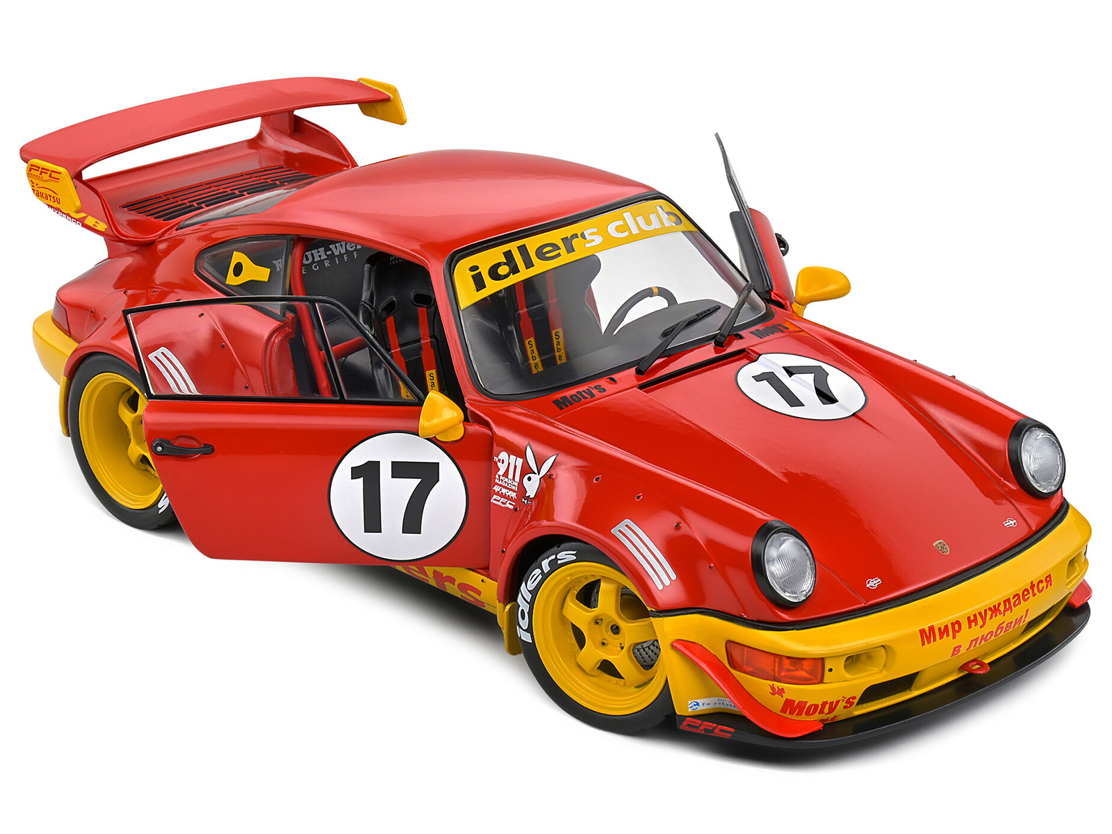 2016 RWB Bodykit #17 "Maty&rsquo;s Idlers" Red and Yellow with Graphics 1/18 Diecast Model Car by Solido