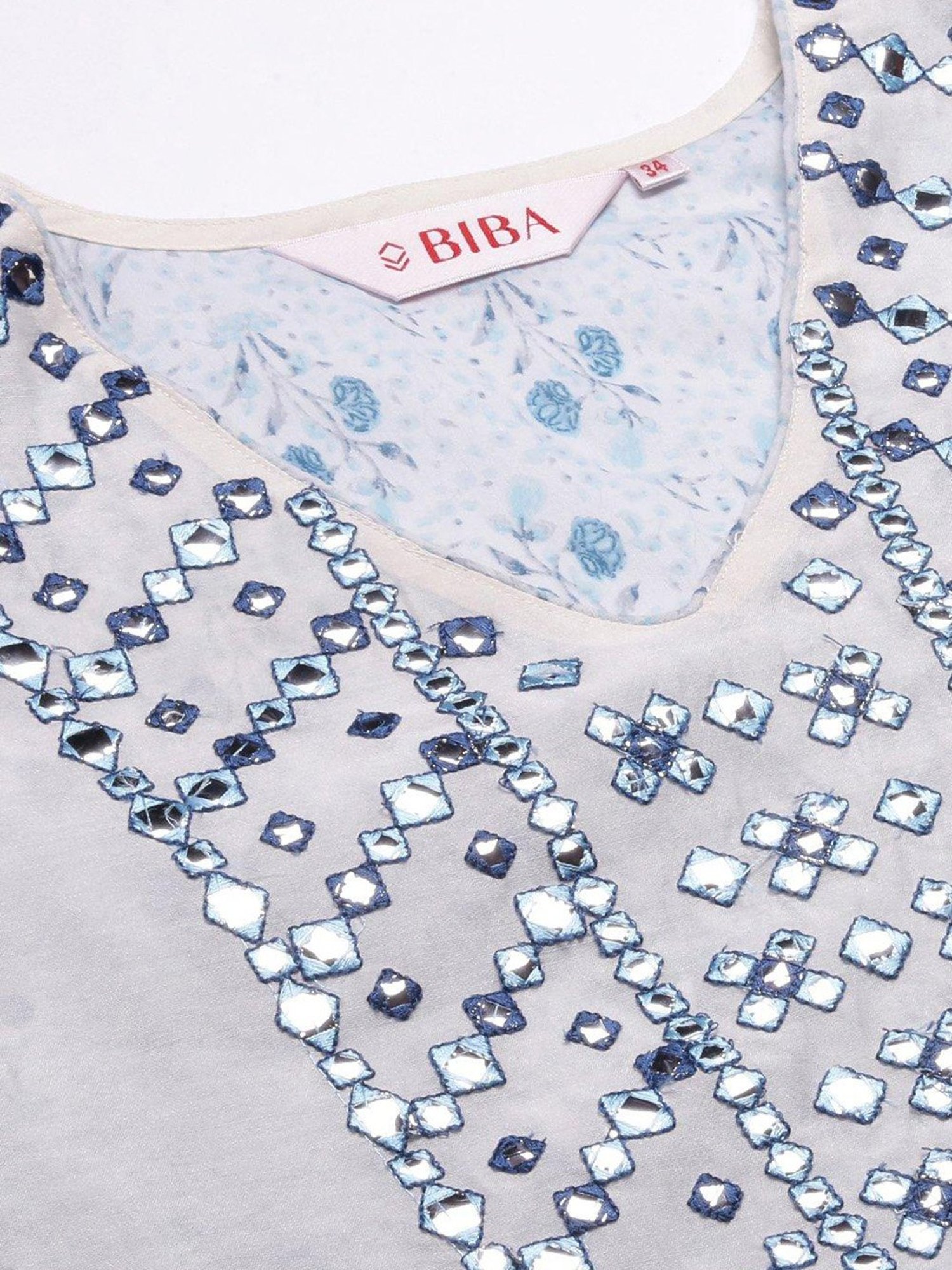 Biba Off White Embellished Kurta With Pant & Dupatta