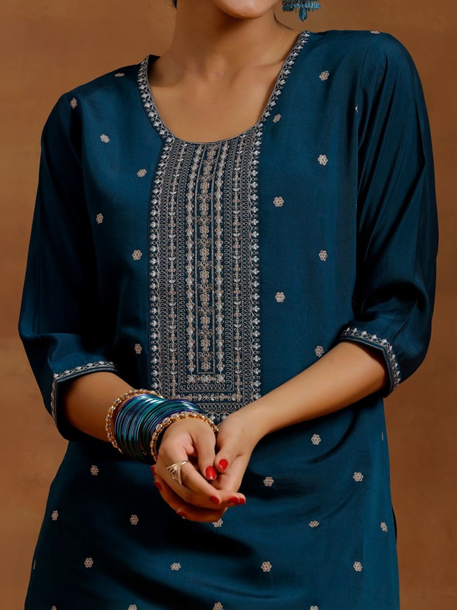 Libas Blue Embroidered Kurta Pant Set
