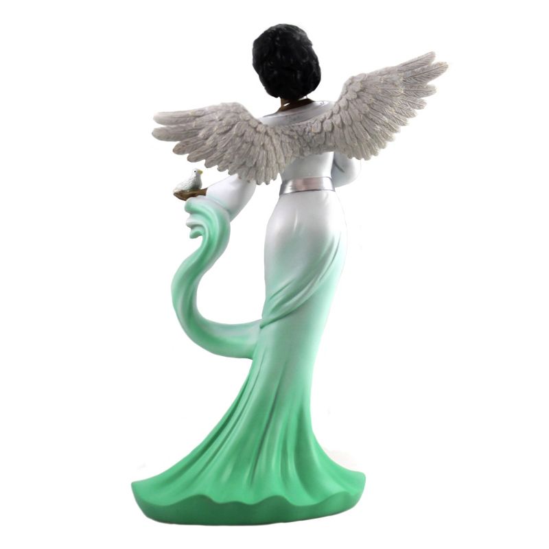 Black Art 11.75" Angel With Green Sash Dove Wing Religious  -  Decorative Figurines