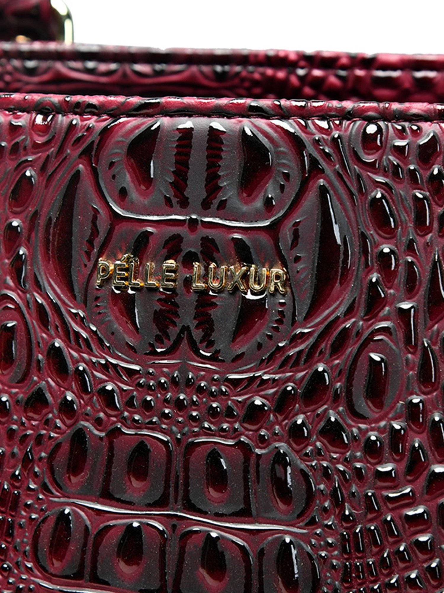 PELLE LUXUR Wine Red Animal Effect Medium Satchel