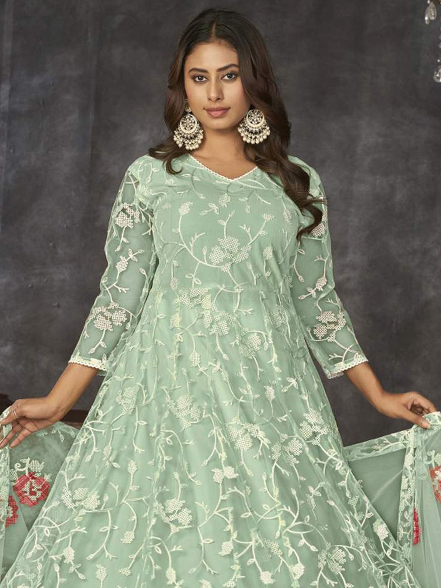 Warthy Ent Green Embroidered Unstitched Dress Material