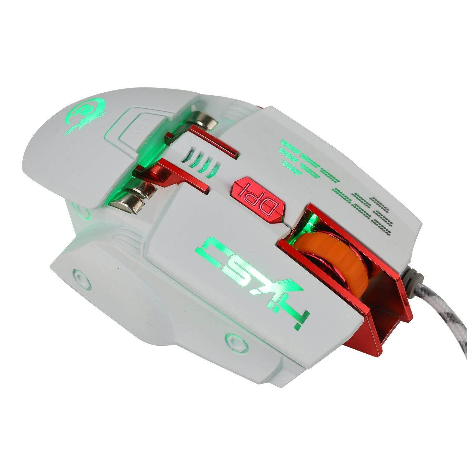 Tipmant Macro Programming Computer Game Mouse, Ergonomic Design, 7 Customize keys, Weight & DPI Adjustable (Maxi 4000 DPI) - White