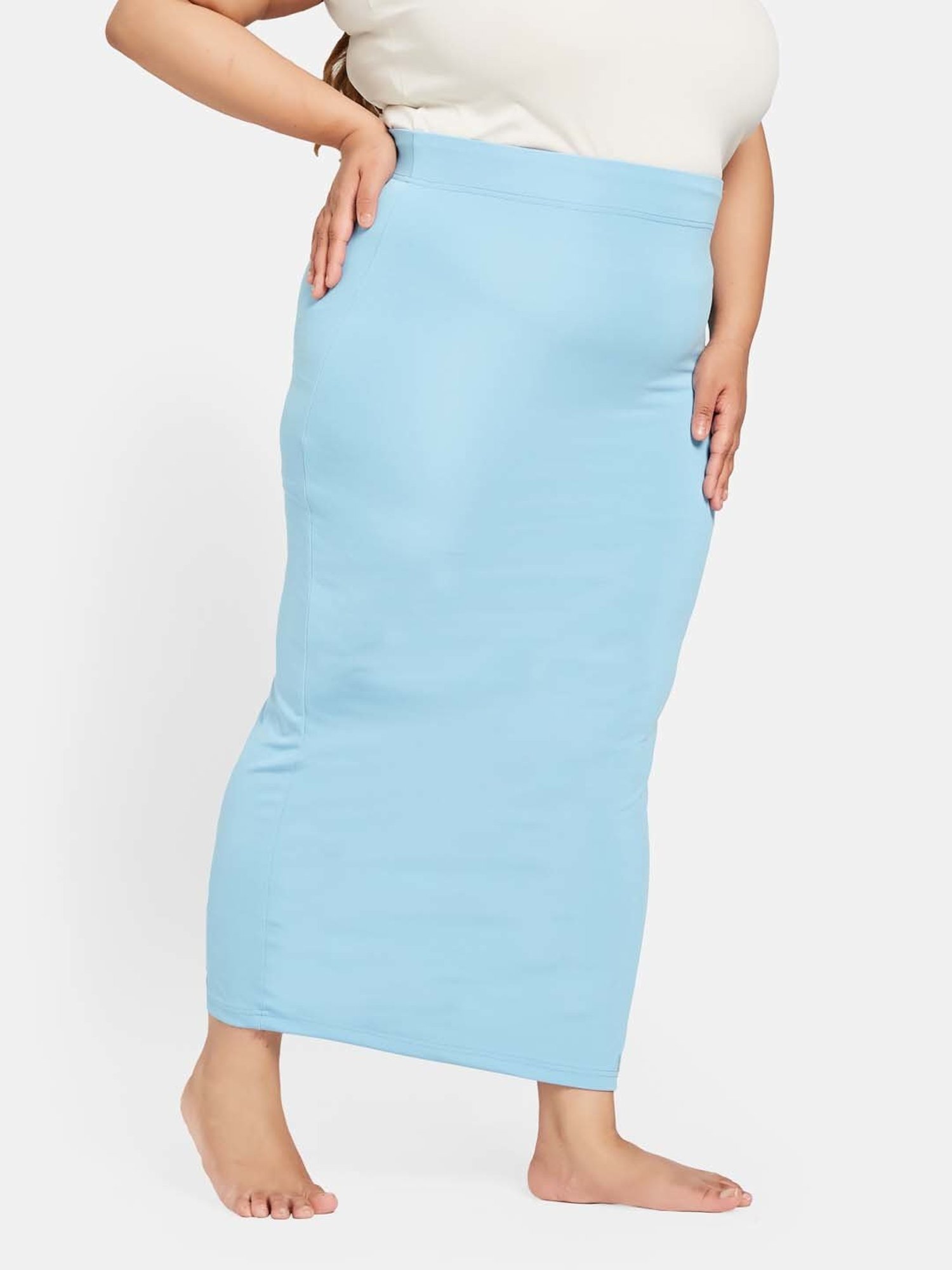 Secrets By ZeroKaata Blue Plain Saree Shapewear